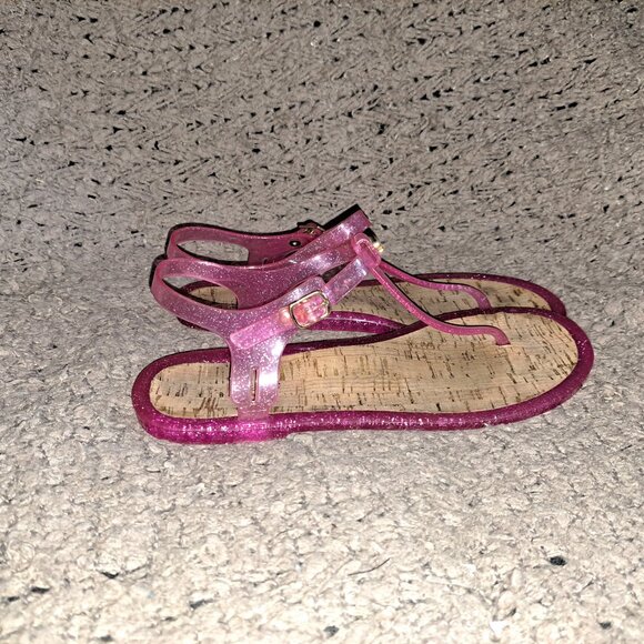 KATE SPADE-Yari-Pink Shimmer Jelly Rubber-Cork T-Strap Sandals-Sz 9-Excellent - Picture 4 of 6